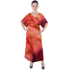 Leaf Copper Leaf Plant Nature V-neck Boho Style Maxi Dress by Ravend