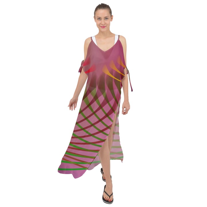 Illustration Pattern Abstract Colorful Shapes Maxi Chiffon Cover Up Dress