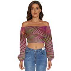 Illustration Pattern Abstract Colorful Shapes Long Sleeve Crinkled Weave Crop Top