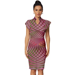 Illustration Pattern Abstract Colorful Shapes Vintage Frill Sleeve V-neck Bodycon Dress