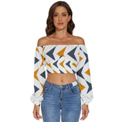 Abstract Arrow Pattern T- Shirt Abstract Arrow Pattern T- Shirt Long Sleeve Crinkled Weave Crop Top