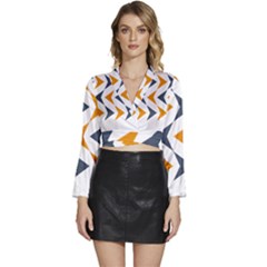 Abstract Arrow Pattern T- Shirt Abstract Arrow Pattern T- Shirt Long Sleeve Tie Back Satin Wrap Top