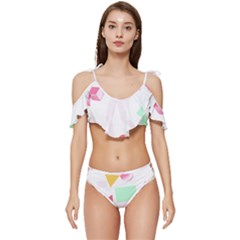 Abstract Art Design T- Shirt Abstract Illustration T- Shirt Ruffle Edge Tie Up Bikini Set	