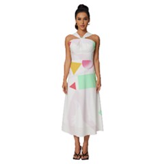 Abstract Art Design T- Shirt Abstract Illustration T- Shirt Sleeveless Cross Front Cocktail Midi Chiffon Dress