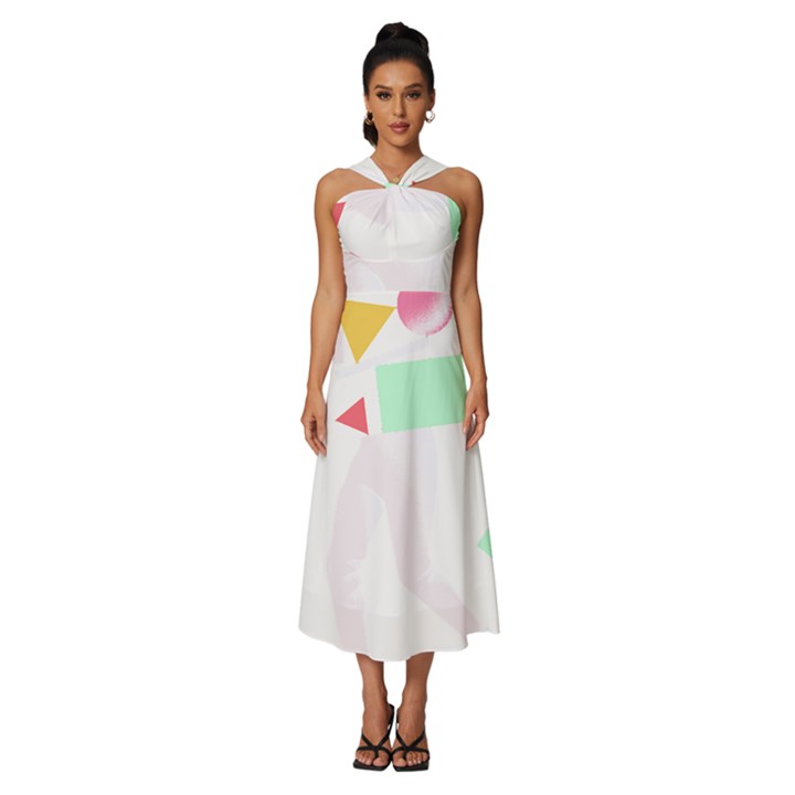 Abstract Art Design T- Shirt Abstract Illustration T- Shirt Sleeveless Cross Front Cocktail Midi Chiffon Dress