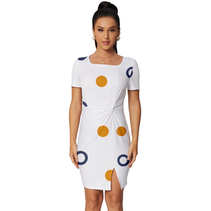 Abstract Dots And Circle Pattern T- Shirt Abstract Dots And Circle Pattern T- Shirt Fitted Knot Split End Bodycon Dress