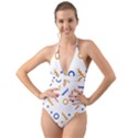 Abstract Dots And Line Pattern T- Shirt Abstract Dots And Line Pattern 4 Halter Cut-Out One Piece Swimsuit View1