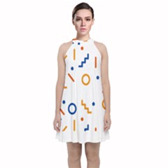 Abstract Dots And Line Pattern T- Shirt Abstract Dots And Line Pattern 4 Velvet Halter Neckline Dress  by maxcute