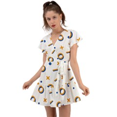 Abstract Dots And Line Pattern T- Shirt Abstract Dots And Line Pattern T- Shirt Flutter Sleeve Wrap Dress by maxcute