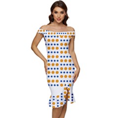 Abstract Dots Pattern T- Shirt Abstract Dots Pattern T- Shirt Off Shoulder Ruffle Split Hem Bodycon Dress