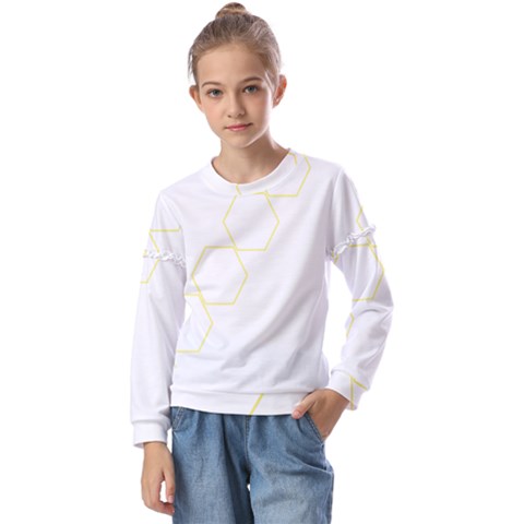 Abstract Hexagon Pattern T- Shirt Abstract Hexagon Pattern T- Shirt Kids  Long Sleeve Tee With Frill  by maxcute