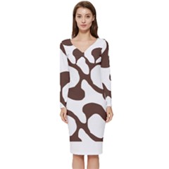 Abstract Pattern Beige Swirl T- Shirt Abstract Pattern Beige Swirl T- Shirt Long Sleeve V-neck Bodycon Dress  by maxcute