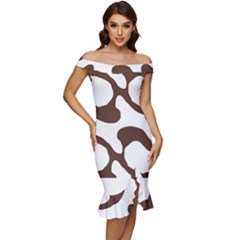 Abstract Pattern Beige Swirl T- Shirt Abstract Pattern Beige Swirl T- Shirt Off Shoulder Ruffle Split Hem Bodycon Dress