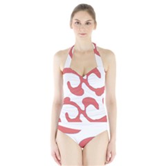 Abstract Pattern Red Swirl T- Shirt Abstract Pattern Red Swirl T- Shirt Halter Swimsuit by maxcute