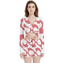 Abstract Pattern Red Swirl T- Shirt Abstract Pattern Red Swirl T- Shirt Velvet Wrap Crop Top And Shorts Set by maxcute