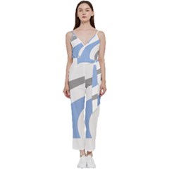 Abstract Pattern T- Shirt Abstract Pattern 4 V-neck Spaghetti Strap Tie Front Jumpsuit