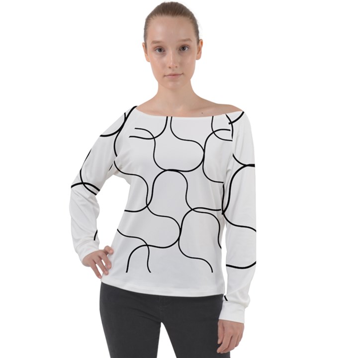 Abstract Pattern T- Shirt Abstract Pattern2 Off Shoulder Long Sleeve Velour Top