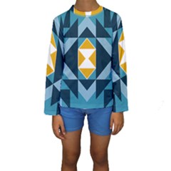 Abstract Pattern T- Shirt Hourglass Pattern  Sunburst Tones Abstract  Blue And Gold  Soft Furnishing Kids  Long Sleeve Swimwear by maxcute