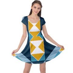 Abstract Pattern T- Shirt Hourglass Pattern  Sunburst Tones Abstract  Blue And Gold  Soft Furnishing Cap Sleeve Dress by maxcute