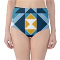 Abstract Pattern T- Shirt Hourglass Pattern  Sunburst Tones Abstract  Blue And Gold  Soft Furnishing Classic High-Waist Bikini Bottoms View1