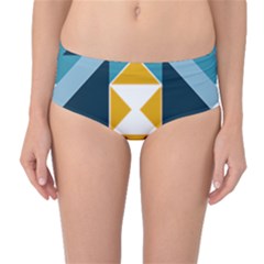 Abstract Pattern T- Shirt Hourglass Pattern  Sunburst Tones Abstract  Blue And Gold  Soft Furnishing Mid-waist Bikini Bottoms by maxcute