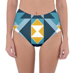 Abstract Pattern T- Shirt Hourglass Pattern  Sunburst Tones Abstract  Blue And Gold  Soft Furnishing Reversible High-waist Bikini Bottoms by maxcute