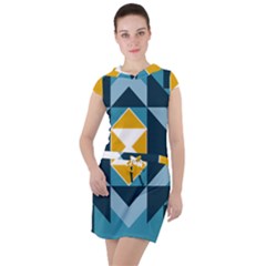 Abstract Pattern T- Shirt Hourglass Pattern  Sunburst Tones Abstract  Blue And Gold  Soft Furnishing Drawstring Hooded Dress by maxcute