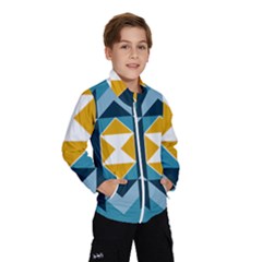 Abstract Pattern T- Shirt Hourglass Pattern  Sunburst Tones Abstract  Blue And Gold  Soft Furnishing Kids  Windbreaker by maxcute