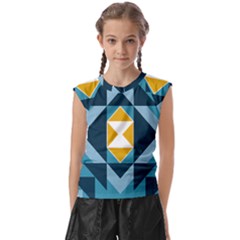 Abstract Pattern T- Shirt Hourglass Pattern  Sunburst Tones Abstract  Blue And Gold  Soft Furnishing Kids  Raglan Cap Sleeve Tee by maxcute