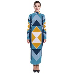 Abstract Pattern T- Shirt Hourglass Pattern  Sunburst Tones Abstract  Blue And Gold  Soft Furnishing Turtleneck Maxi Dress by maxcute