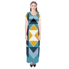 Abstract Pattern T- Shirt Hourglass Pattern  Sunburst Tones Abstract  Blue And Gold  Soft Furnishing Short Sleeve Maxi Dress by maxcute