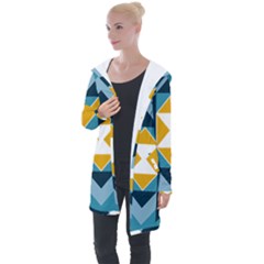 Abstract Pattern T- Shirt Hourglass Pattern  Sunburst Tones Abstract  Blue And Gold  Soft Furnishing Longline Hooded Cardigan by maxcute