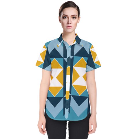 Abstract Pattern T- Shirt Hourglass Pattern  Sunburst Tones Abstract  Blue And Gold  Soft Furnishing Women s Short Sleeve Shirt by maxcute