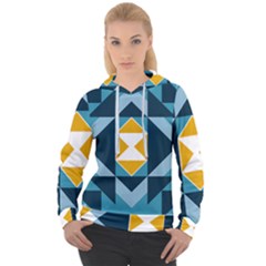 Abstract Pattern T- Shirt Hourglass Pattern  Sunburst Tones Abstract  Blue And Gold  Soft Furnishing Women s Overhead Hoodie by maxcute