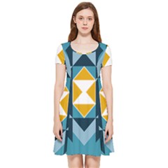 Abstract Pattern T- Shirt Hourglass Pattern  Sunburst Tones Abstract  Blue And Gold  Soft Furnishing Inside Out Cap Sleeve Dress by maxcute