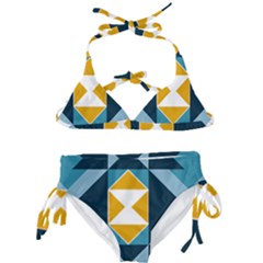 Abstract Pattern T- Shirt Hourglass Pattern  Sunburst Tones Abstract  Blue And Gold  Soft Furnishing Kids  Classic Bikini Set by maxcute