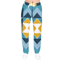 Abstract Pattern T- Shirt Hourglass Pattern  Sunburst Tones Abstract  Blue And Gold  Soft Furnishing Women Velvet Drawstring Pants by maxcute