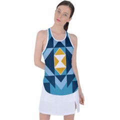 Abstract Pattern T- Shirt Hourglass Pattern  Sunburst Tones Abstract  Blue And Gold  Soft Furnishing Racer Back Mesh Tank Top by maxcute