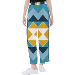 Abstract Pattern T- Shirt Hourglass Pattern  Sunburst Tones Abstract  Blue And Gold  Soft Furnishing Women s Pants  by maxcute