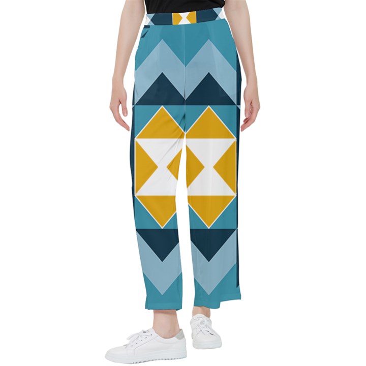 Abstract Pattern T- Shirt Hourglass Pattern  Sunburst Tones Abstract  Blue And Gold  Soft Furnishing Women s Pants 