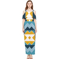 Abstract Pattern T- Shirt Hourglass Pattern  Sunburst Tones Abstract  Blue And Gold  Soft Furnishing Draped Sleeveless Chiffon Jumpsuit by maxcute