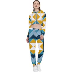 Abstract Pattern T- Shirt Hourglass Pattern  Sunburst Tones Abstract  Blue And Gold  Soft Furnishing Cropped Zip Up Lounge Set by maxcute