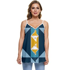 Abstract Pattern T- Shirt Hourglass Pattern  Sunburst Tones Abstract  Blue And Gold  Soft Furnishing Casual Spaghetti Strap Chiffon Top by maxcute