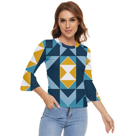 Abstract Pattern T- Shirt Hourglass Pattern  Sunburst Tones Abstract  Blue And Gold  Soft Furnishing Bell Sleeve Top by maxcute