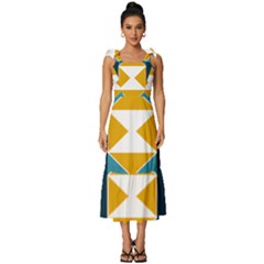 Abstract Pattern T- Shirt Hourglass Pattern  Sunburst Tones Abstract  Blue And Gold  Soft Furnishing Tie-strap Tiered Midi Chiffon Dress by maxcute