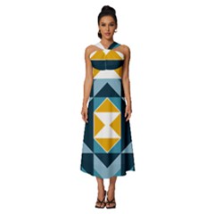 Abstract Pattern T- Shirt Hourglass Pattern  Sunburst Tones Abstract  Blue And Gold  Soft Furnishing Sleeveless Cross Front Cocktail Midi Chiffon Dress by maxcute