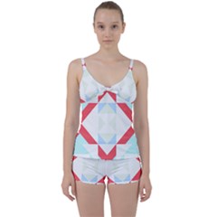 Abstract Pattern T- Shirt Hourglass Pattern  Urban Tones Abstract  Blue And Red  Soft Furnishings 4 Tie Front Two Piece Tankini by maxcute