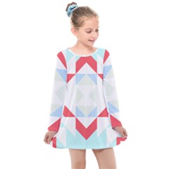 Abstract Pattern T- Shirt Hourglass Pattern  Urban Tones Abstract  Blue And Red  Soft Furnishings 4 Kids  Long Sleeve Dress by maxcute