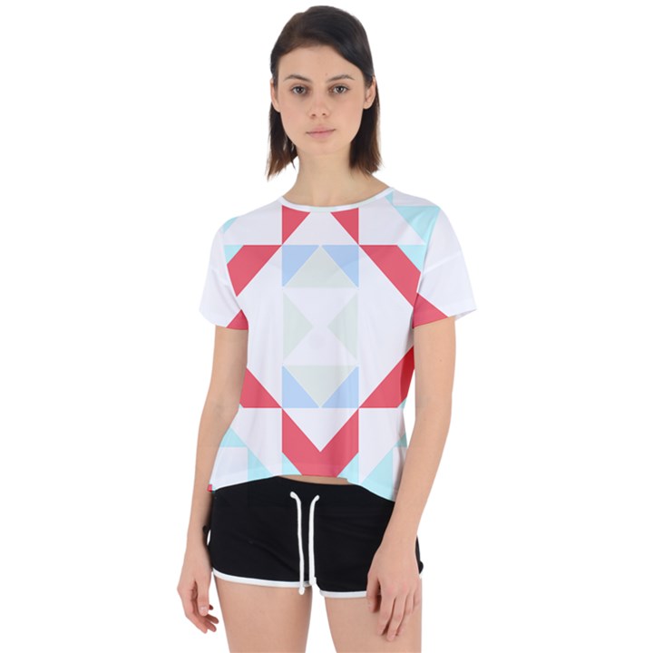 Abstract Pattern T- Shirt Hourglass Pattern  Urban Tones Abstract  Blue And Red  Soft Furnishings 4 Open Back Sport Tee