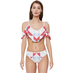 Abstract Pattern T- Shirt Hourglass Pattern  Urban Tones Abstract  Blue And Red  Soft Furnishings 4 Ruffle Edge Tie Up Bikini Set	 by maxcute